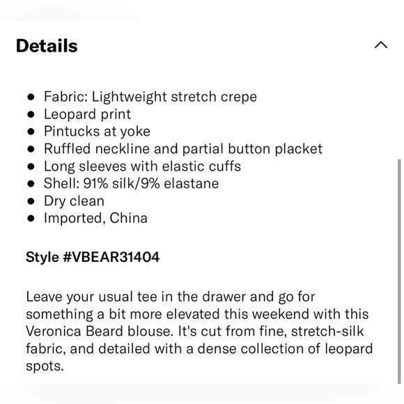 Veronica Beard leopard print blouse size 6 - Picture 5 of 13